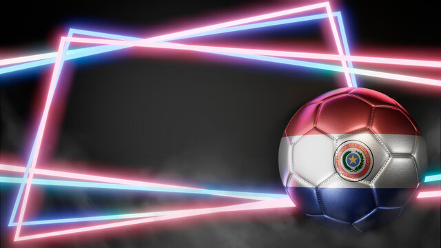 Soccer ball in flag colors on abstract neon background. Paraguay. 3D image