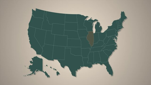 Illinois federal state blinking highlighted in map of USA