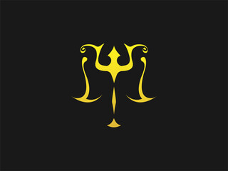 Trident logo design, golden logo, golden trident
