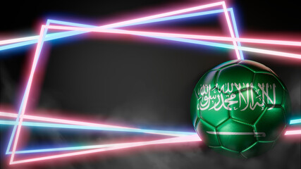 Soccer ball in flag colors on abstract neon background. Saudi Arabia. 3D image