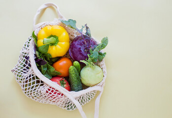 Eco bag with fresh vegetables banner