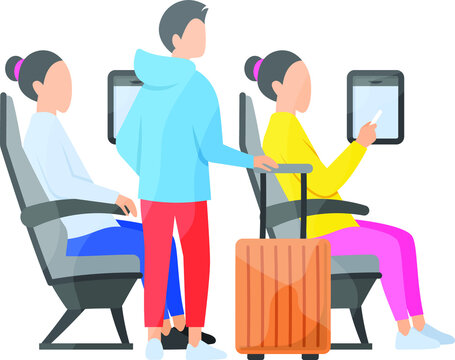 Passengers on a aeroplane Concept, interior of seating area on aircraft Vector Icon Design, Travel and Tourism Symbol, Holiday and Vacation Sign, Discovery and exploration Stock illustration