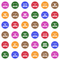 Computer And Laptop Icons. White Flat Design In Circle. Vector Illustration.