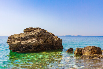 Big rock in natural coastal landscapes on Kos Island Greece.
