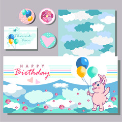 happy birthday cards for kids with bunny and baloons