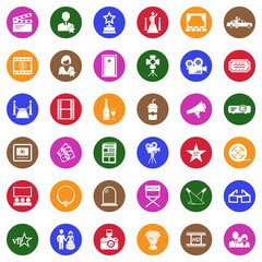 Hollywood Icons. White Flat Design In Circle. Vector Illustration.