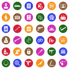 Mafia Icons. White Flat Design In Circle. Vector Illustration.