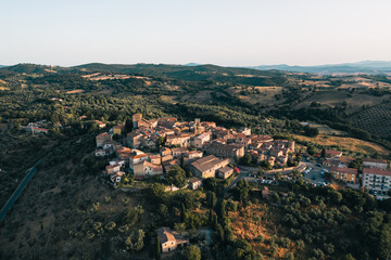 Fototapeta na wymiar Aerial view of old town of Montemerano, Tuscany, Italy.