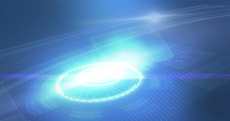 Image of scope scanning and data processing on screens over blue background