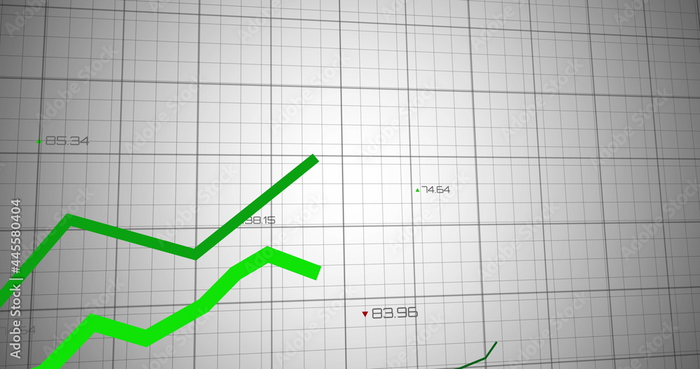Poster image of a green graph line on black grid on white background