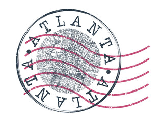 Atlanta, GA, USA Stamp Map Postal. Silhouette Seal Roads and Streets. Passport Round Design. Vector Icon. Design Retro Travel National Symbol. - obrazy, fototapety, plakaty