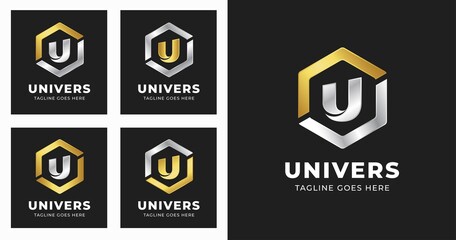 Letter U logo design template with geometric shape style