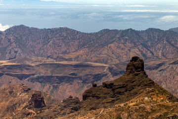 Roque Bentayga in Gran Canaria view from the rocks of Roque Nublo