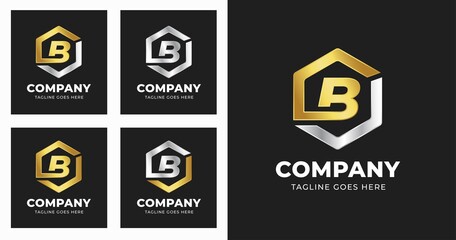Letter B logo design template with geometric shape style