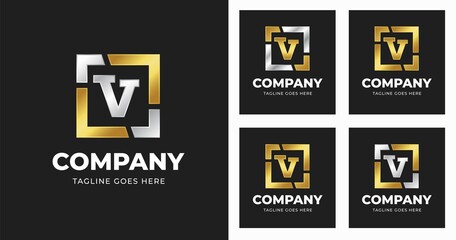 Letter V logo design template with Square shape style