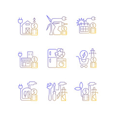 Electrical energy gradient linear vector icons set. Appliance recycling program. Electricity consumption price. Thin line contour symbols bundle. Isolated vector outline illustrations collection