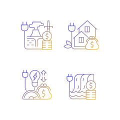 Electrical power gradient linear vector icons set. Geothermal energy purchase. Electricity consumption. Thin line contour symbols bundle. Isolated vector outline illustrations collection