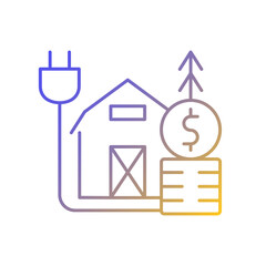 Rural energy price gradient linear vector icon. Electrical power consumption in villages and country. Energy purchase. Thin line color symbols. Modern style pictogram. Vector isolated outline drawing
