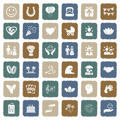 Happiness Icons. Grunge Color Flat Design. Vector Illustration.