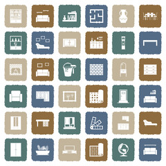 Interior Design Icons. Grunge Color Flat Design. Vector Illustration.