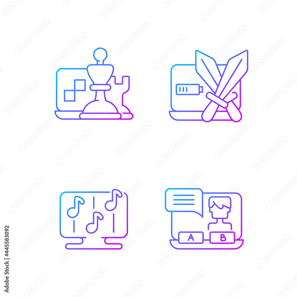Poster competitive games types gradient linear vector icons set. combat between teams. visual novels with s