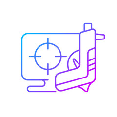 Shooter game gradient linear vector icon. Action based genre focused on defeating enemies. Shooting characters. Thin line color symbols. Modern style pictogram. Vector isolated outline drawing