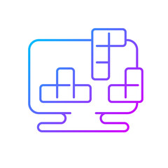 Puzzles gradient linear vector icon. Different shaped blocks drop with different speed. Thin line color symbols. Modern style pictogram. Vector isolated outline drawing