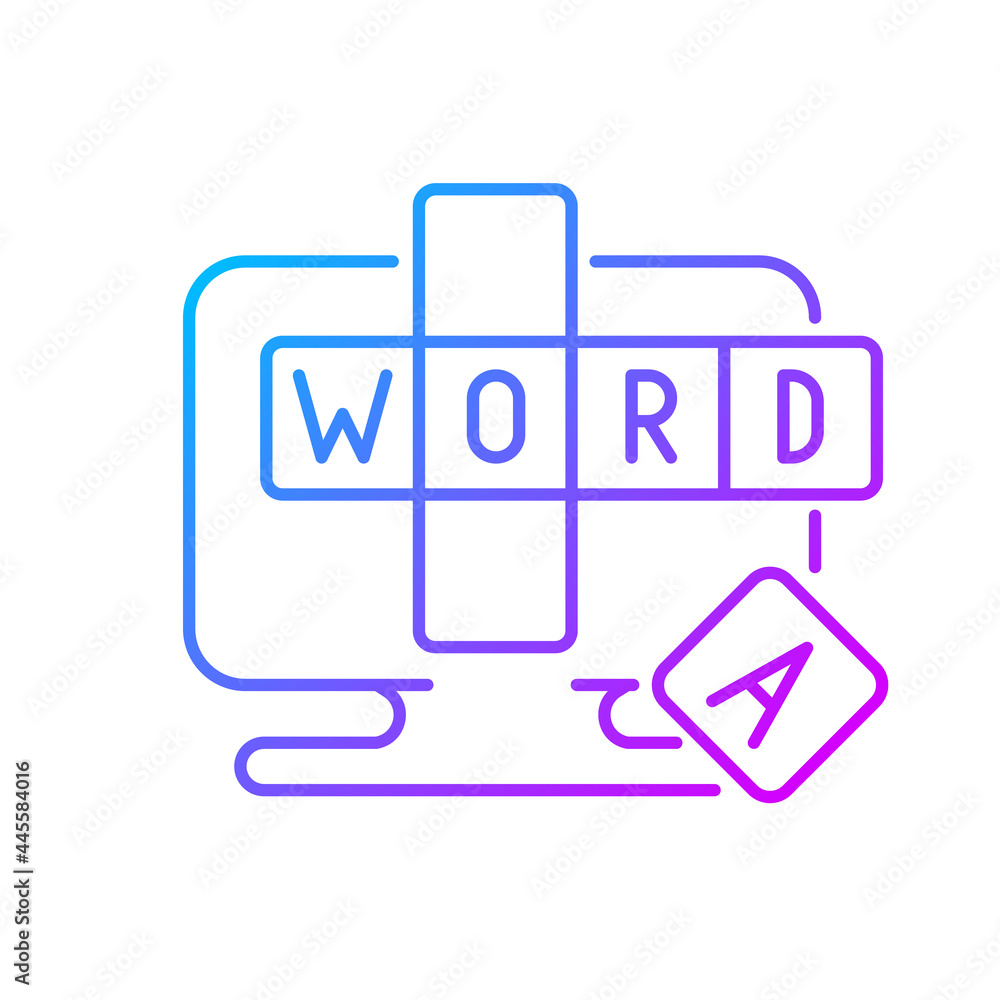 Poster online word games gradient linear vector icon. special type of board activities. intelectual time sp