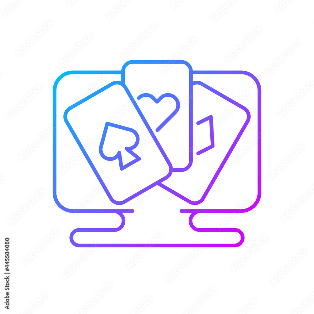 Poster card game gradient linear vector icon. activity which uses playing cards for player interaction. thi