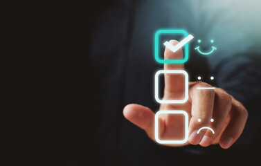 Customer service and Satisfaction concept ,Business people are touching the virtual screen on the...