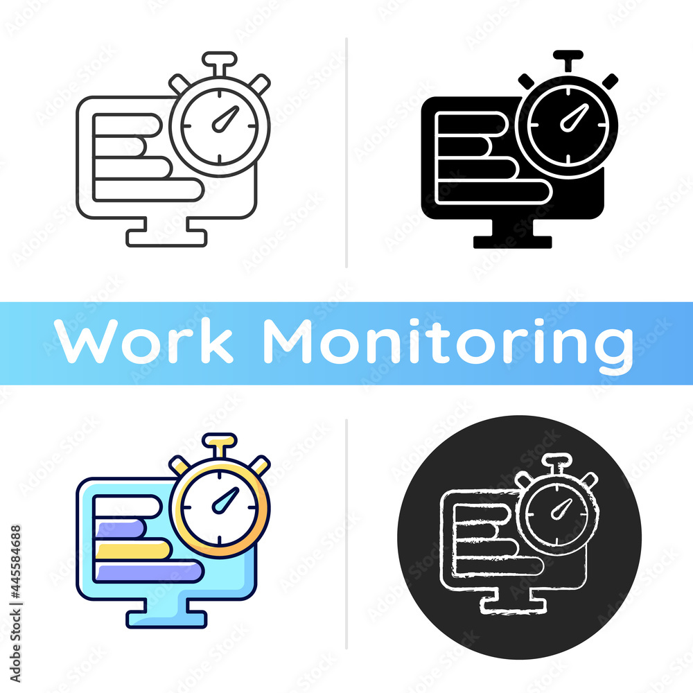 Poster time tracker icon. performance assessment on project. work hours tracking and evaluation. profession