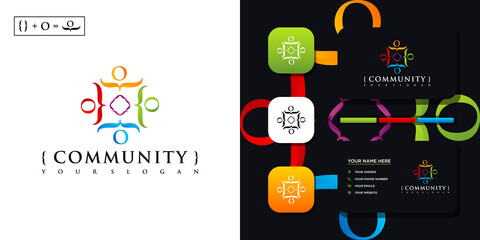 Colorful community logo template and business card reference.