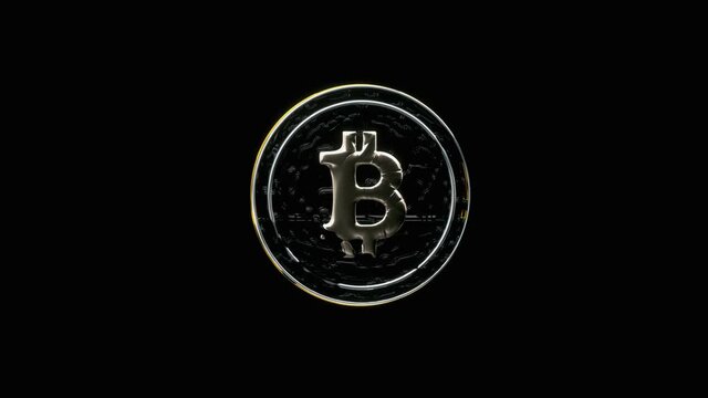 Darknet 3D Bitcoin BTC coin is spinning on black background. Alternative style of bitcoin -  corruption, gue, virus, dirty concept. Loop-ready video.