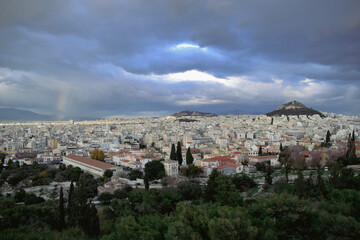 Fototapeta na wymiar View of the city of Athens after a storm