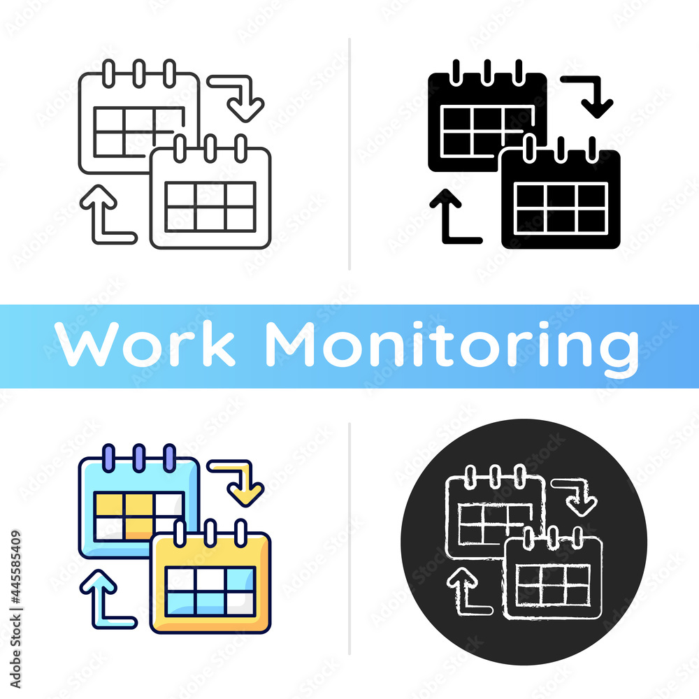 Poster calendar sharing icon. online schedule check for employee cooperation. controlling appointment with 