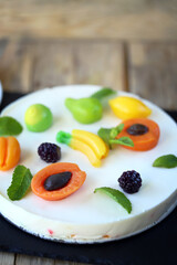 Summer yoghurt cake with fruits.
