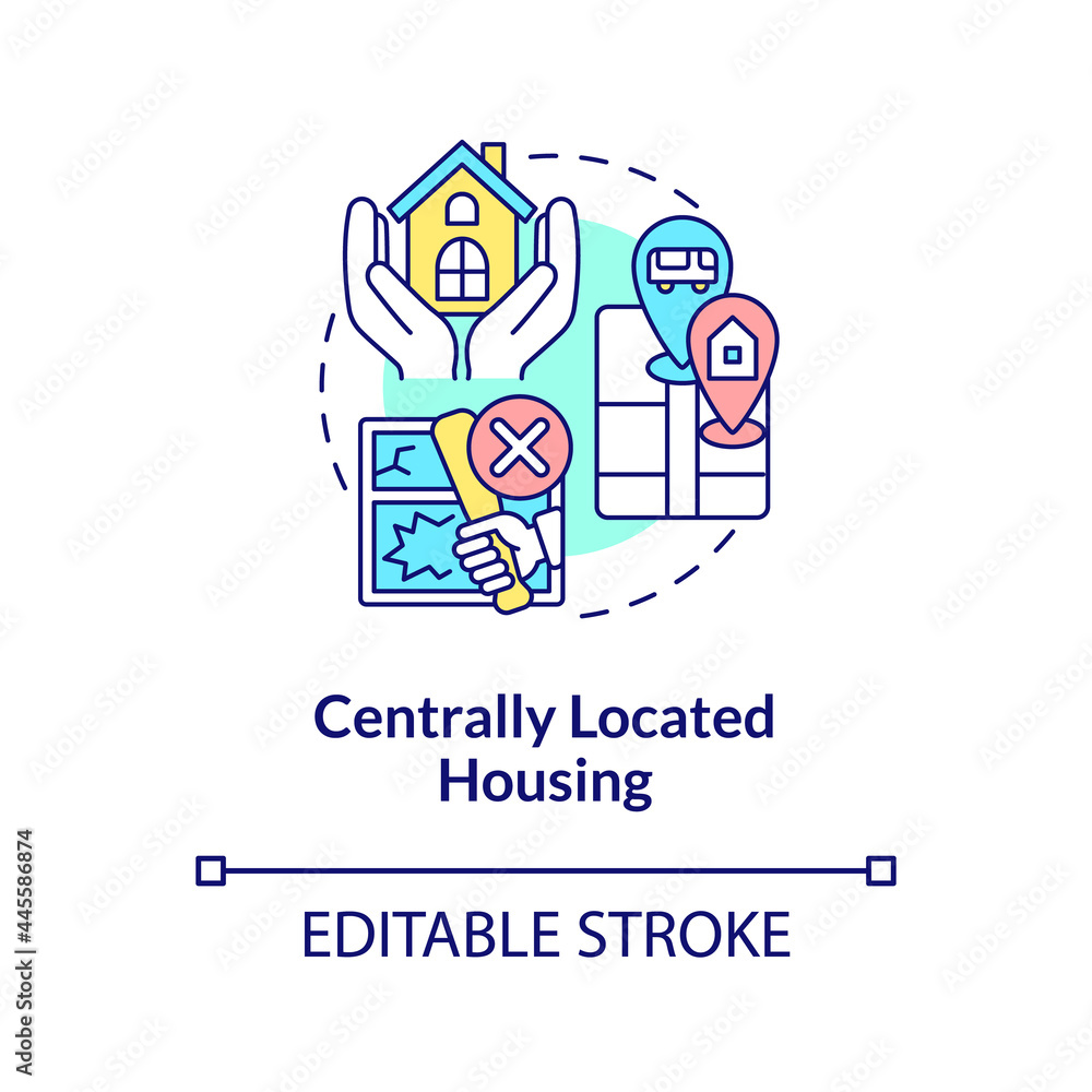 Poster centrally located housing concept icon. internship program benefit abstract idea thin line illustrat
