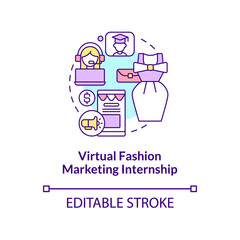 Virtual fashion marketing internship concept icon. Top remote internship area abstract idea thin line illustration. Provide styling assistance. Vector isolated outline color drawing. Editable stroke