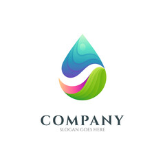 Abstract water drop logo design - vector icon of nature - colorful gradient symbol template