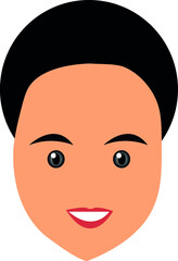 Woman with black eyes and long hair.