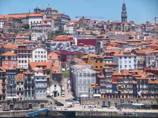 Fototapeta na wymiar Cityscape of Porto with the Douro river in Portugal, aerial view