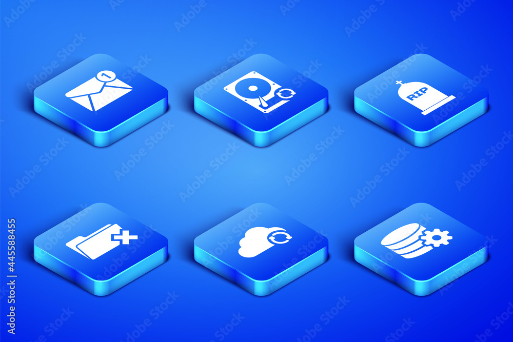 Poster set setting database server, new, email incoming message, cloud sync refresh, delete folder, hard di