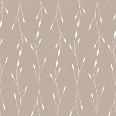 Seamless beige pattern with leaves. Scandinavian style. Vector illustration.