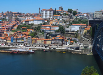 Fototapeta na wymiar Cityscape of Porto with the Douro river in Portugal, aerial view