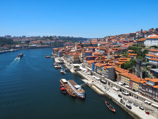 Fototapeta premium Cityscape of Porto with the Douro river in Portugal, aerial view