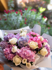 bouquet of roses and hydrangeas