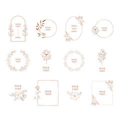 Set of wedding branding templates. Vector floral frames and borders. Botanical design elements.