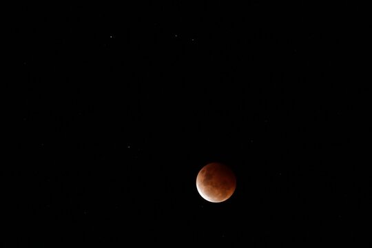 Blood moon eclipse over sky in New South Wales, Australia.