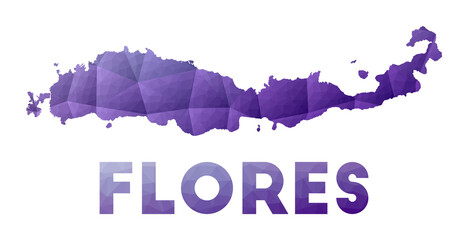 Low poly illustration of the island of Flores. Purple geometric design. Polygonal vector illustration.