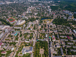 Aerial drone view of Chernihiv city center